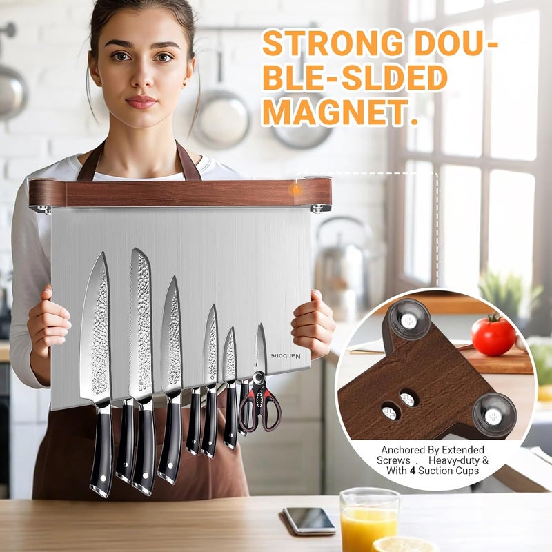 Nanbone Magnetic Knife Block Without Knives Large Double Side Magnetic Knife Holder Stand with Strong Magnet, Stainless Steel Knife Storage Organizer for Kitchen Counter Knife Rack Three Magnet Strip - Image 4